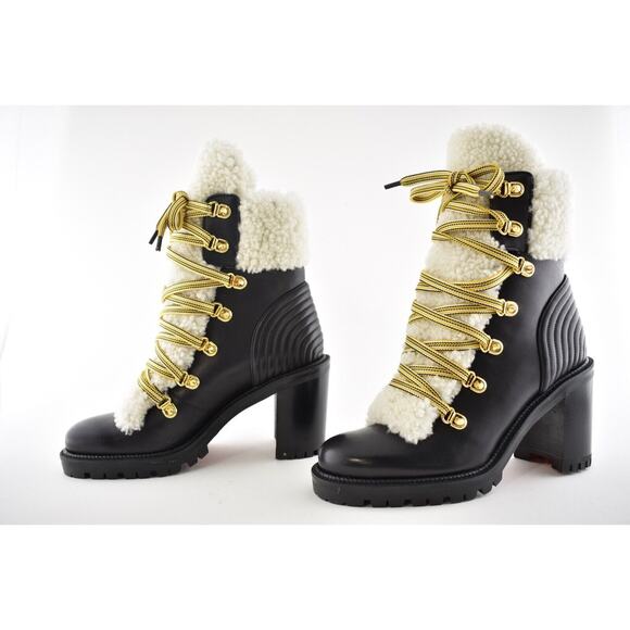 Christian Louboutin Yetita 70 Black Calf Leather Shearling Heel Combat Boot 36 - Picture 9 of 12